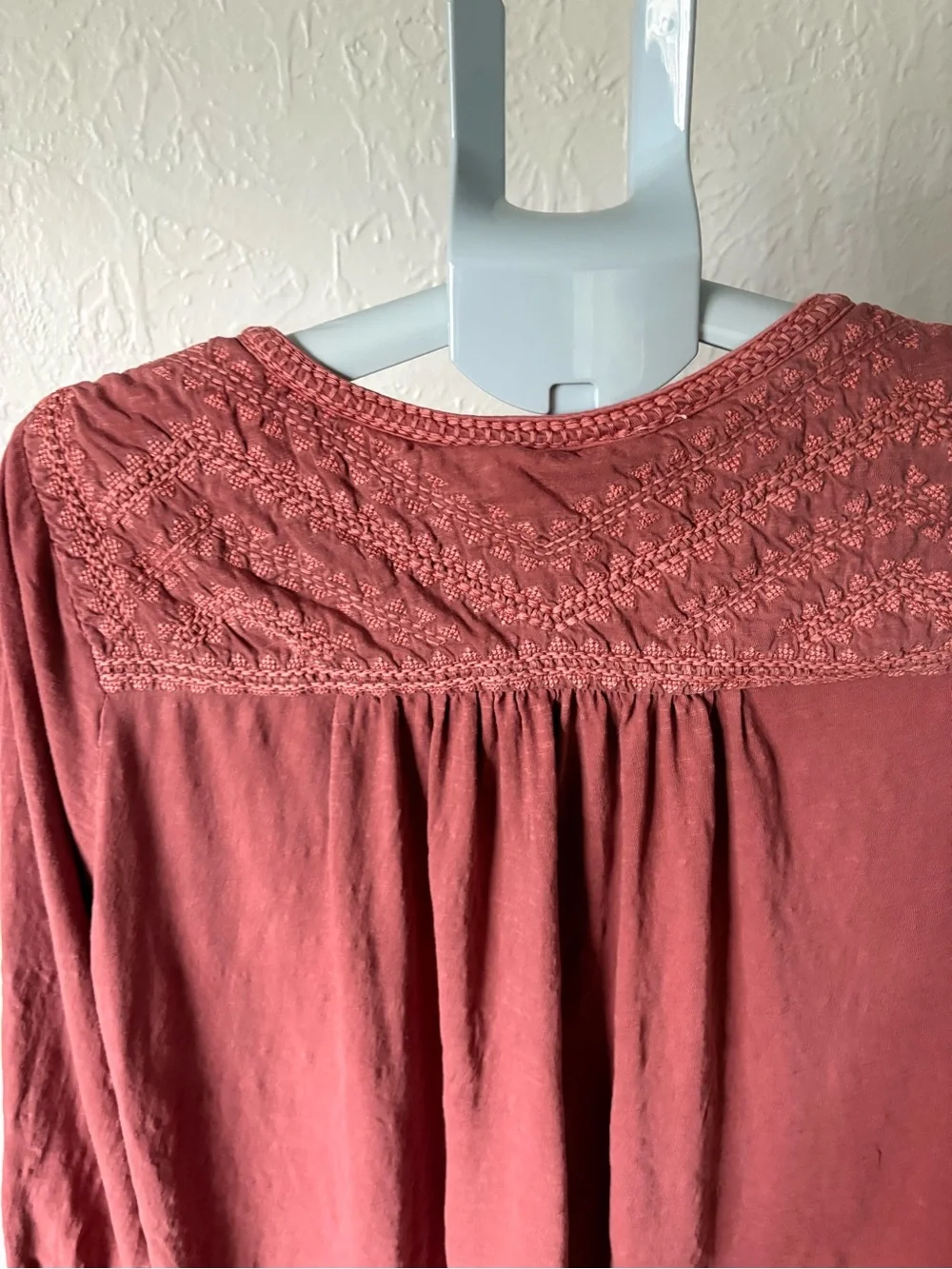 Lucky Brand 1X 100% Cotton Embroidered Boho Peasant Top Dusty Rose